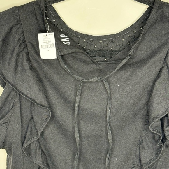 NWT GAP Organic Cotton Vintage Lace Flutter Sleeve Peplum Top BLACK XS - Picture 6 of 6